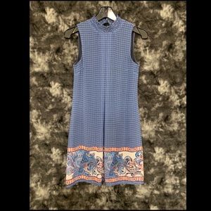 Blue Pattern Mock Neck Dress